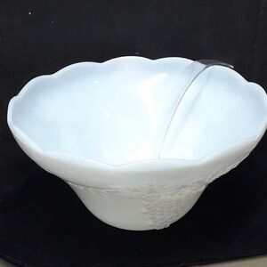 Vintage Mid-century Anchor Hocking Harvest Grape Milk Glass Punch bowl & ladle